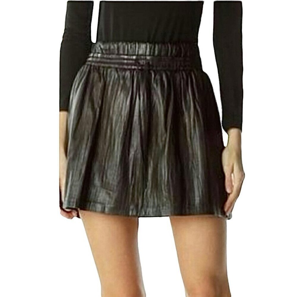 NWT Black Lambskin Leather Mini Skirt Sz.6 Side Zip Robert Rodriguez 90s Y2K